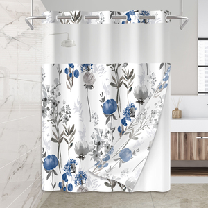 Tenda Doccia Senza Ganci con Motivo Floreale Occidentale 3D, Tenda da Bagno con Fodera a Incastro - Product Image 4