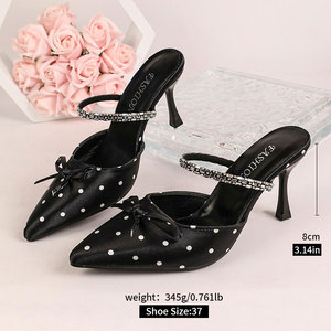 Nouvelles Sandales Sexy à Talons Hauts pour <span class=keywords><strong>Femme</strong></span>, Motif Pois Circulaires, Anneau de Cheville en Strass, Talon Carré Effilé de 8 cm, MuY521 - Product Image 6