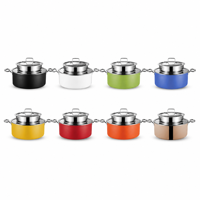 Witte ronde chafing dish, waterbad- of inductiekookplaat verwarming, roestvrijstalen buffetwarmer voor hotelbanketten en catering