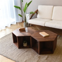 Table basse hexagonale moderne et simple en bois massif de noyer noir d'Amérique du Nord, style luxe léger, pour salon et hôtel