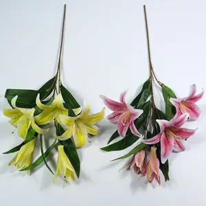 Lusia 꽃 인공 꽃 3D 실크 백합 5 머리 진짜 터치 꽃 꽃다발 파티 테이블 centerpieces 홈 장식