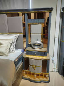 2025 luxe Super king Size miroir tête de lit élégant chambre meubles ensemble classique luxe en bois maison chambre meubles - Product Image 3