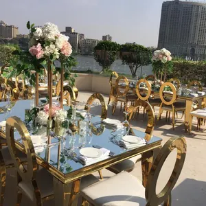 modern designs luxury glass metal legs stainless steel wedding hotel chairs and dining tables sets