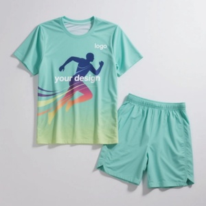 Factory Hot Selling 2PCS Printed Summer Compression Short Sleeve T-Shirt with Shorts Running Sports Activewear Set - Product Image 5