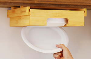 Supports verticaux modernes de distributeur d'assiettes en papier en bambou de type debout personnalisés pour la maison armoire de cuisine comptoir caddie en bois - Product Image 3