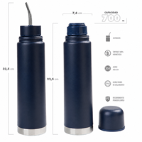 Termo de Acero Inoxidable de 700 ml para Mate, Botella de Doble Pared con Aislamiento al Vacío para Yerba Mate con Bombilla para Argentina y Uruguay