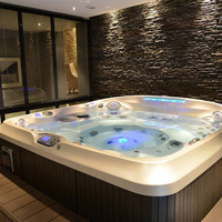 Bain à remous intelligent autoportant pour 5 personnes avec pierre artificielle, spa hydromassant 3 places pour jardin et terrasse