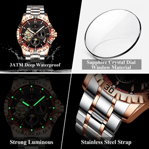 POEDAGAR 1415 reloj mecánico automático <span class=keywords><strong>de</strong></span> acero inoxidable Original multifuncional fase lunar luminoso impermeable relojes <span class=keywords><strong>de</strong></span> hombre - Product Image 6