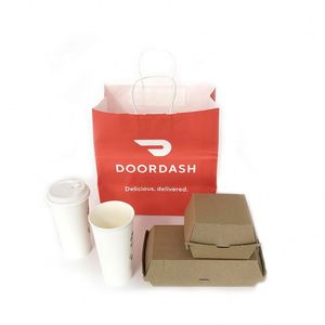 Cheap Price Recyclable Kraft Brown Paper <b>Bags</b> with Handles for Pizza Sushi Salad and Coffee Food Packaging - Product Image 4