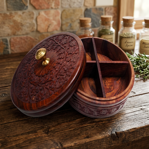 Spice Rack Organizer Masala Dabba Storage <b>Box</b> Lid Designer Eco-Friendly Wooden Handicraft Brown <b>Herb</b> Spice Tools Wood Everyday - Product Image 2