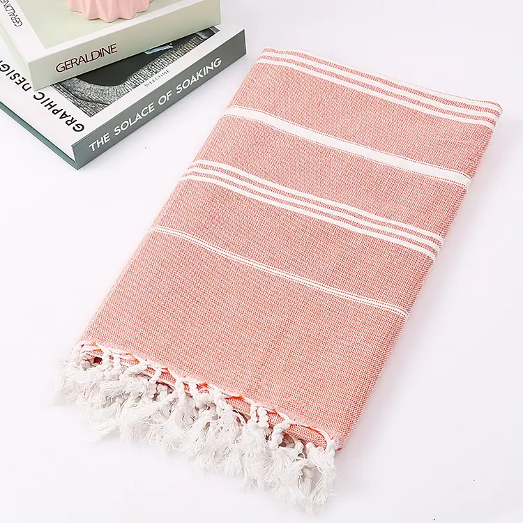 Premium Quality Hammam 100% Cotton Bath Towels Turkish Beach Towel with Fringe Striped Cotton Pareo