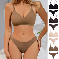Set Pakaian Dalam Wanita Seksi Eropa & AS, Bahan Lace Solid yang Bernapas, dengan Bra 3/4 Cup dan Celana Dalam Thong