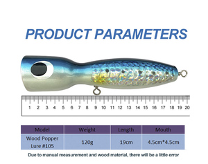 Nuovo OEM Popper in legno richiamo fatto a mano pesca a traina <span class=keywords><strong>esche</strong></span> da pesca richiamo di legno 120g 19cm esca artificiale Top richiamo d'acqua legno - Product Image 5