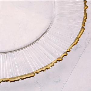 Plato de Porcelana Dorado de 33 cm, Plato de Servir Redondo de Lujo Transparente <span class=keywords><strong>para</strong></span> Decoración de Bodas - Product Image 4