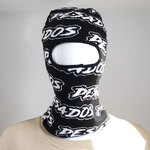 Masque de <span class=keywords><strong>ski</strong></span> cagoule à un trou en tricot <span class=keywords><strong>noir</strong></span> avec logo personnalisé de designer des fabricants - Product Image 1
