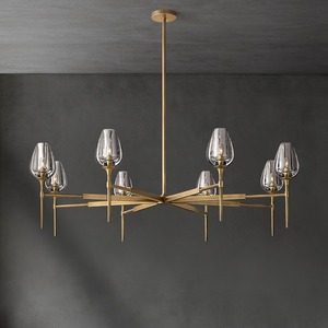 Lustre en cristal à 9 lumières, grand modèle, taillé et poli à la main, <span class=keywords><strong>suspension</strong></span> multi-ports, <span class=keywords><strong>luminaire</strong></span> suspendu en <span class=keywords><strong>grappe</strong></span> pour grand hall d'entrée - Product Image 2