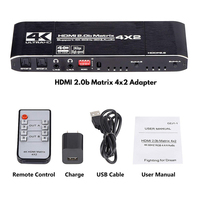 Justlink 4K 60hz Commutateur matriciel HDMI double audio 3D Convertisseur HDCP2.2 4x2 Boîte de séparation noire avec télécommande et EDID