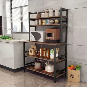 Estante de cocina barato y fácil, soporte para horno microondas, estante para ollas, armario de almacenamiento, organizador de cocina