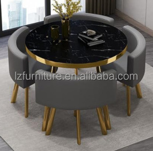 Table à manger ronde de luxe très vendue avec chaises en métal et plateau en MDF pour salon, restaurant, bar, bureau - 1 table et 4 chaises - Product Image 4