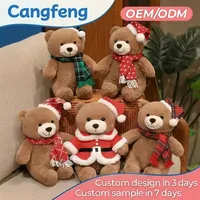Ours en peluche de Noël en velours rose de qualité supérieure avec écharpe à carreaux et costume de Père Noël, jouet en peluche pour cadeau de fêtes, vente en gros, OEM, ODM, personnalisé