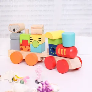 US Warehouse Stock Rainbow Building Block Train Wooden-Train-Set Educational Toy for Children Baby Gifts in Box Packaging