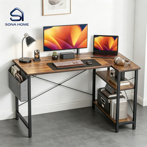Scrivania Angolare a L Vintage all'Ingrosso per Appartamenti, Alloggi, Uffici Commerciali, con Ampio Spazio di Archiviazione, Tavolo per Gaming e Laptop - Product Image 1