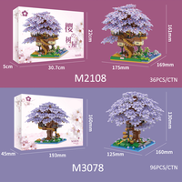 CAYI DIY Ensemble de blocs de construction classiques à assembler, thème Maison dans les arbres et Train, avec fleurs de cerisier romantiques violettes et roses, pour enfant