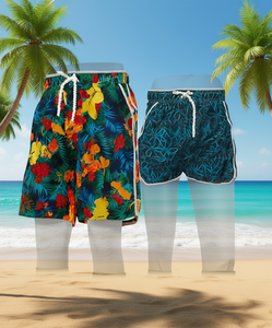 Costume da Bagno Floreale Reversibile da Uomo con Tasche e Coulisse in Vita, 100% Poliestere Tessuto, Stile Casual - Product Image 2