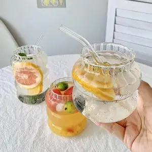Bicchiere da cocktail in vetro trasparente a coste di grande capacità