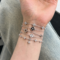 Ensemble de Bijoux Dylam Fabricant Argent S925 5A CZ, Bracelet Chaîne à Maillons Onyx Émeraude et Trèfle à Quatre Feuilles pour Femmes et Hommes