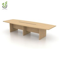 Table de conférence moderne en forme de bateau, bureau de réunion en bois avec pieds en dalle