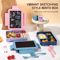 Boîte à lunch pour enfants en PP sans BPA, étanche, avec surface de dessin et d'écriture, boîte à bento avec pot à nourriture, fourchette et cuillère, logo personnalisé