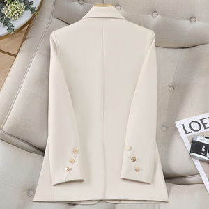 Women's Beige Blazer Slim Fit Solid Color Polyester Fiber 100% Worsted Spring Autumn Casual Suit Jacket - Product Image 4