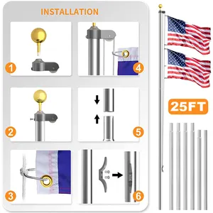 Cydisplay 7.6M Zilver 25ft Aluminium Zware Commerciële Vlaggenmast Buiten 7M Telescopische Vlaggenmast Vlaggenmast