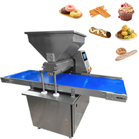 Machine à injecter et à déposer des garnitures pour biscuits, gâteaux, cupcakes, beignets, croissants et autres produits gonflés, avec coupe-fil intégré.