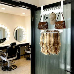 Gancho de 2 niveles para colgar sobre la puerta, de acero al carbono, de doble capa, para extensiones de cabello, pelucas, almacenamiento de toallas, organizador sin perforaciones - Product Image 5