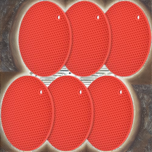 Pack of 6 Non-Slip Heat-Resistant Round Silicone <b>Trivets</b> Red 4mm Thick Model SA441 - Product Image 2
