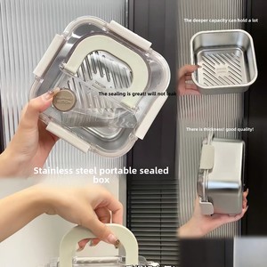 Large Capacity Portable Stainless Steel Multi-Functional Fresh-Keeping <b>Box</b> Steaming Baking <b>Lunch</b> <b>Box</b> Microwavable Plastic Lid - Product Image 4