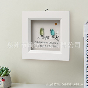 Sea Glass Art Birds <b>Photo</b> <b>Frame</b> White <b>Square</b> Hanging Wall Art Christmas Gift - Product Image 1