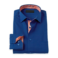 Chemise habillée formelle pour homme en coton/élasthanne, confortable et extensible, à col rabattu, à pois, avec bordure contrastée