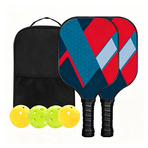 Ensemble de raquettes de pickleball avec 4 balles et sac de transport, design rouge et bleu, poignée antidérapante, forme standard 16 mm pour adultes, divertissement - Product Image 1