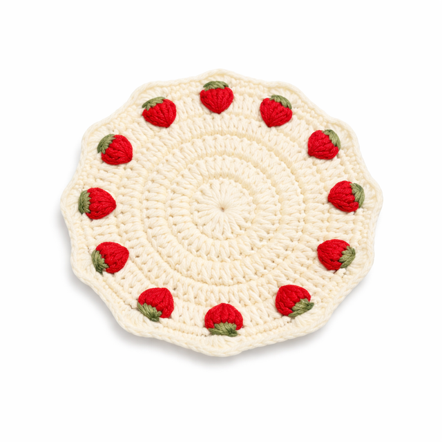 Handmade Crochet Strawberry Coasters Cute Cotton Cup Mats Heat Resistant Table Decor Wholesale