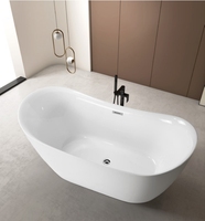 Baignoire autoportante en acrylique blanc brillant à surface solide baignoire ovale à trempage profond