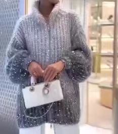 Chic mode hiver nouveau <span class=keywords><strong>pull</strong></span> ample femmes avec fermeture éclair qualité chandails à <span class=keywords><strong>paillettes</strong></span> - Product Image 6