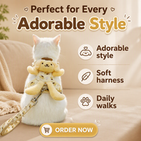 Laisse pour chat mignonne avec jouet en peluche monté à l'arrière et harnais pour petits chiens et chats - Promenades en extérieur