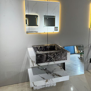 2025 sang trọng tùy chỉnh treo tường thiêu kết phòng tắm đá Vanity hiện đại sáng tạo Rock Slate tủ phòng tắm Gương thông minh - Product Image 2