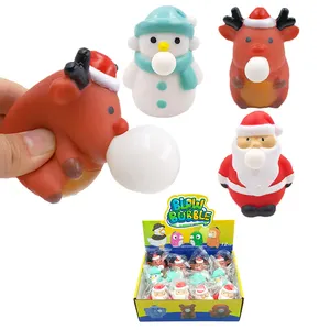 2022 Tiktok Novelty Christmas Santa Snow Man Deer PVC Squishy Blow Bubble Pet Fidget Toy Animal Spit Bubbles Squeeze Toys