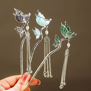 Horquilla de metal con borlas y circonitas para mujer, estilo mariposa, para peinados de novia, accesorios para el cabello de boda - Product Image 1