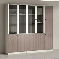 Armoire de classement de bureau en verre et bois de qualité E0, meuble de rangement multi-niveaux sur pied pour documents de bureau