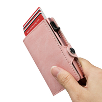 Dompet Kartu Kredit Tipis Anti RFID Casekey Fashion, Mini Billetera Rosa dari Kulit Mikrofiber untuk Wanita dan Pria